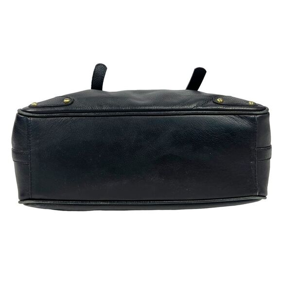 Findig Black Leather Dual Handle Gold Lining 3 Compartment Shoulder Bag 14” x 9” - Picture 7 of 11